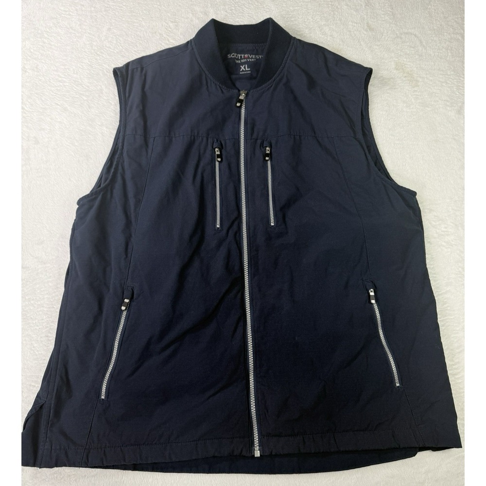 SCOTTeVEST The 101 Vest Sleeveless Travel Utility Pockets Zip Mens XL Blue